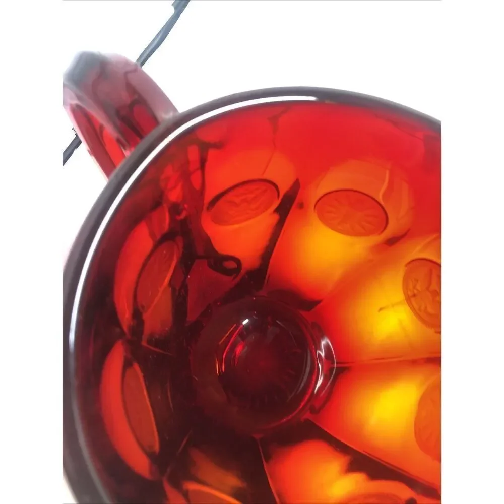 Fostoria Ruby Red Coin Dot Ice Lip Glass Pitcher Vintage Red 6” High 6” Width